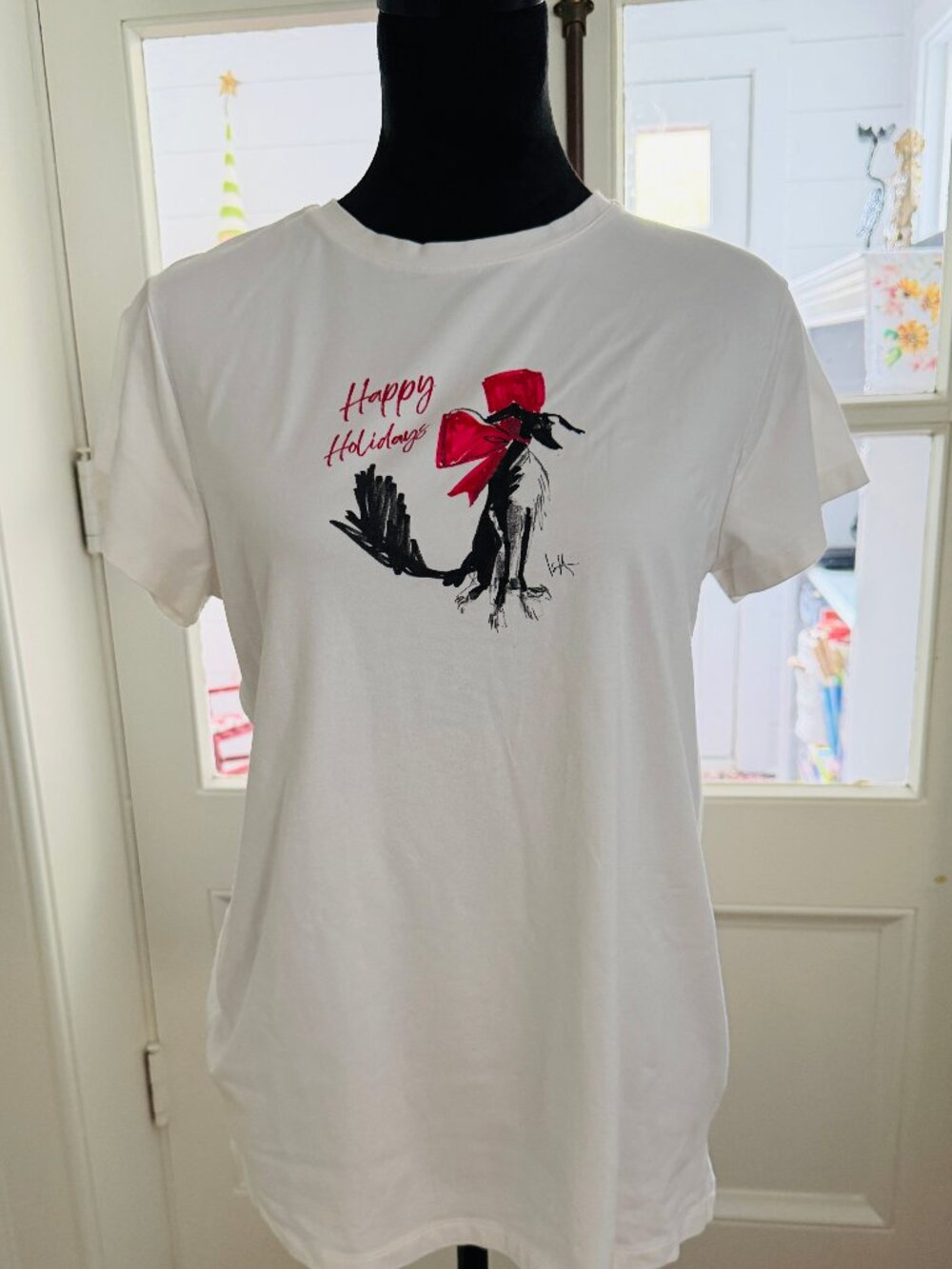 Happy Holidays Tee-Shirt Saluki Greyhound, Misses US Med, Isaac Mizrahi Live